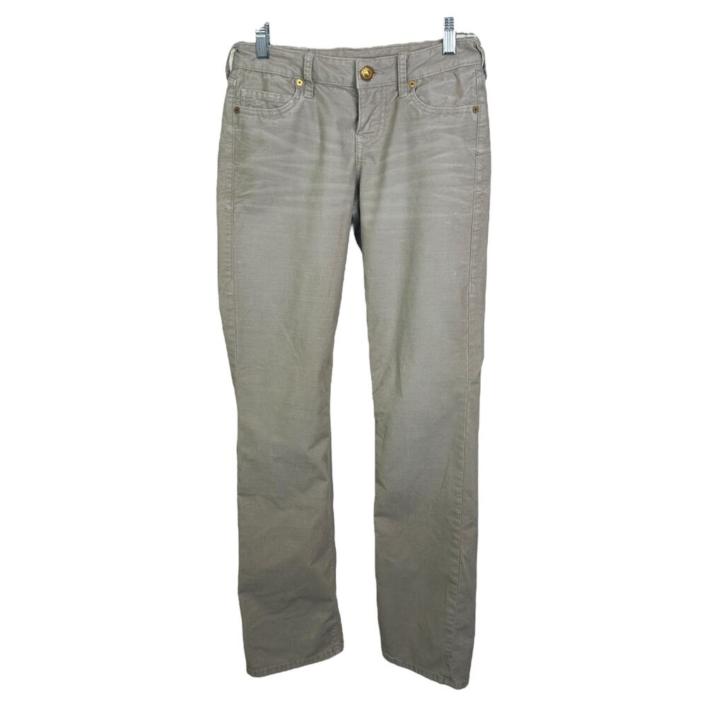 True Religion‎ Women Sz 27 Corduroy Pants Straight Leg Jean Cut Tan Beige Cotton